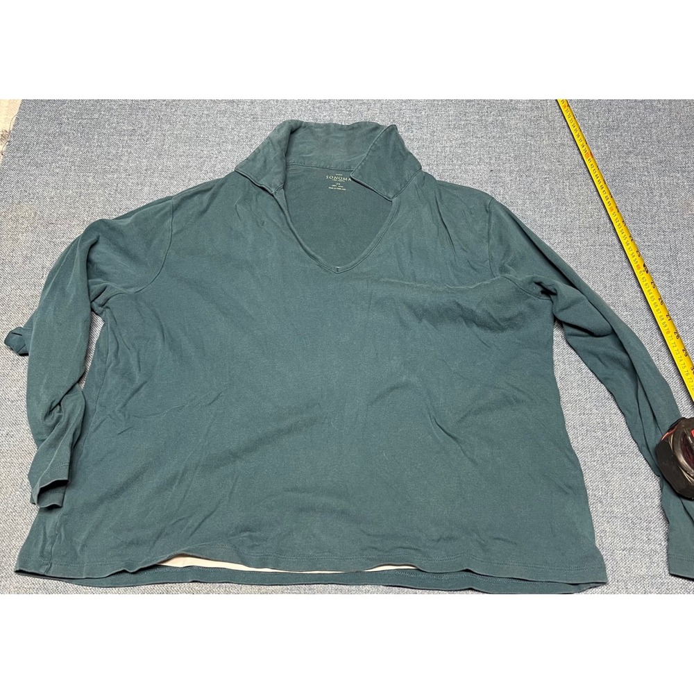 Sonoma Goods for Life Teal Ribbed Cotton V-Neck Long Sleeve Top Plus Size 2X